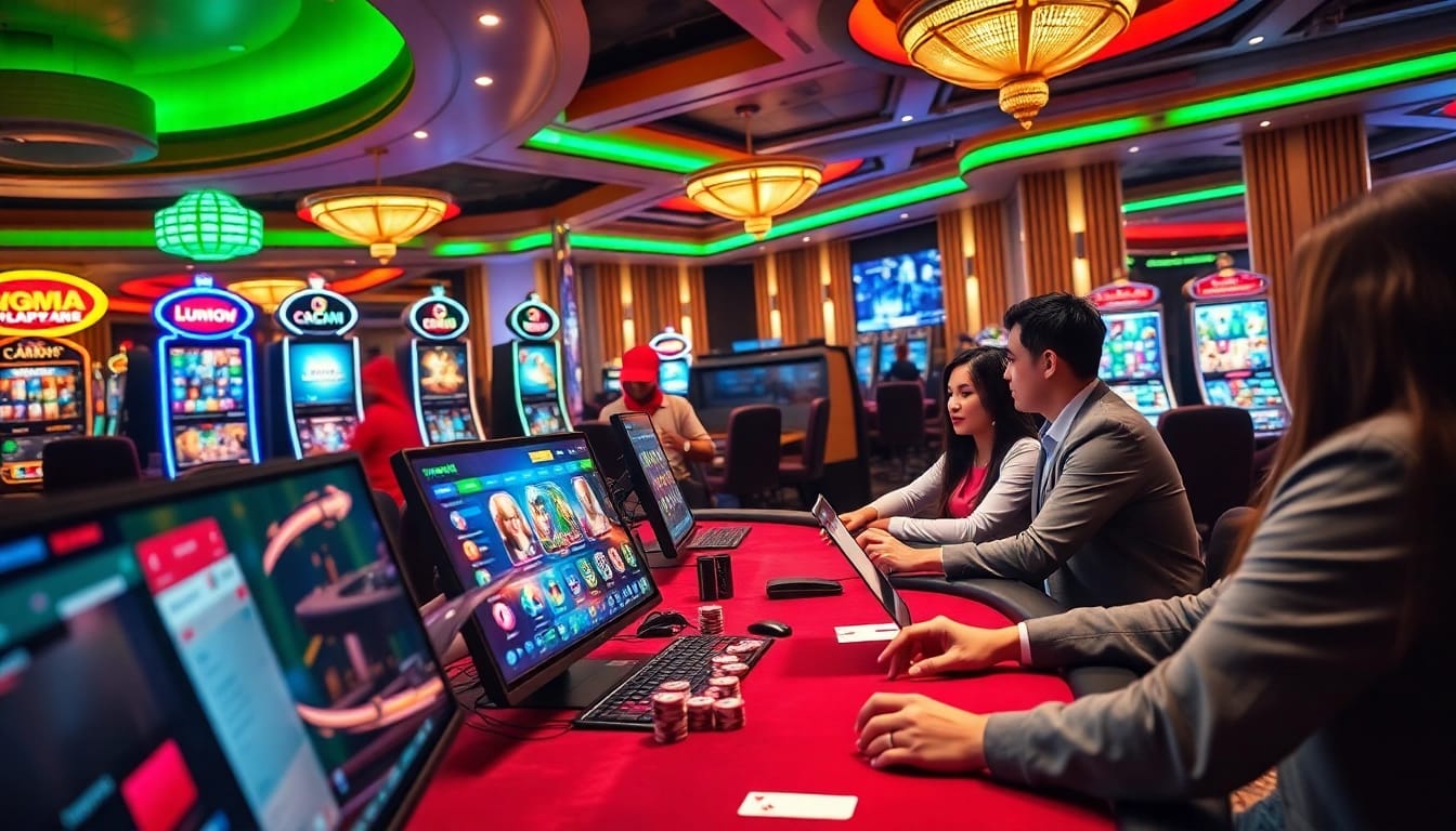 Experience the excitement of gambling at RR88 with vibrant casino tables and thrilling slot machines.