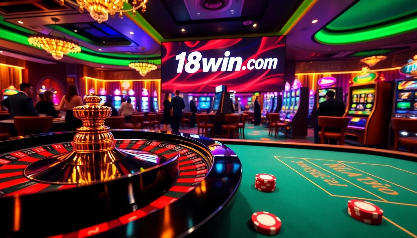 Exciting roulette action at 18win com casino with poker chips and dynamic gambling interface.