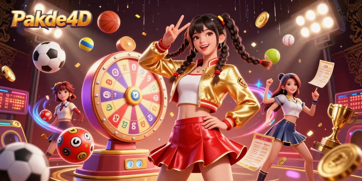 Engage with Pakde4D through vibrant 3D illustration featuring a stunning Asian woman celebrating with lottery elements