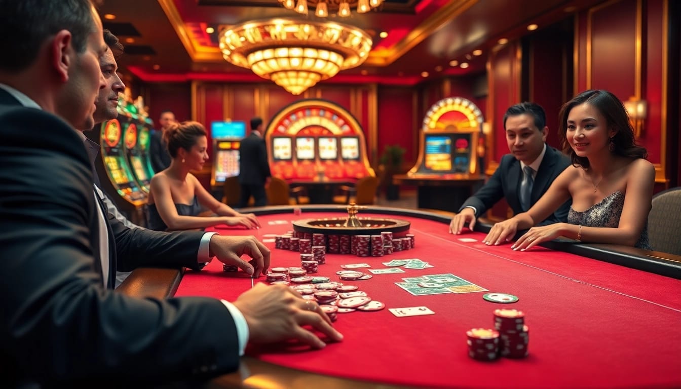 Engage in high-stakes poker action at Bem88, showcasing a vibrant casino atmosphere with thrilling gaming moments.