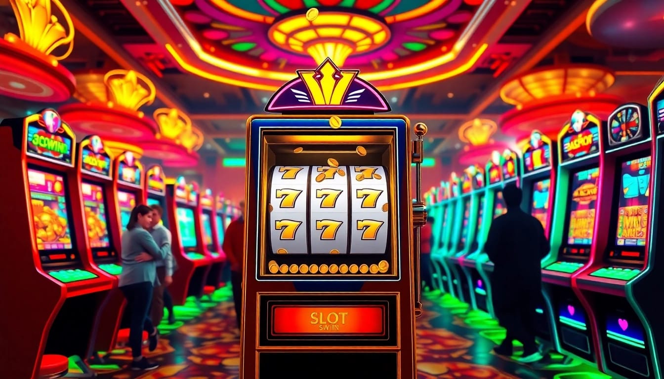 Menangkan slot maxwin dengan berbagai mesin slot berwarna-warni dan suasana kasino yang semarak.