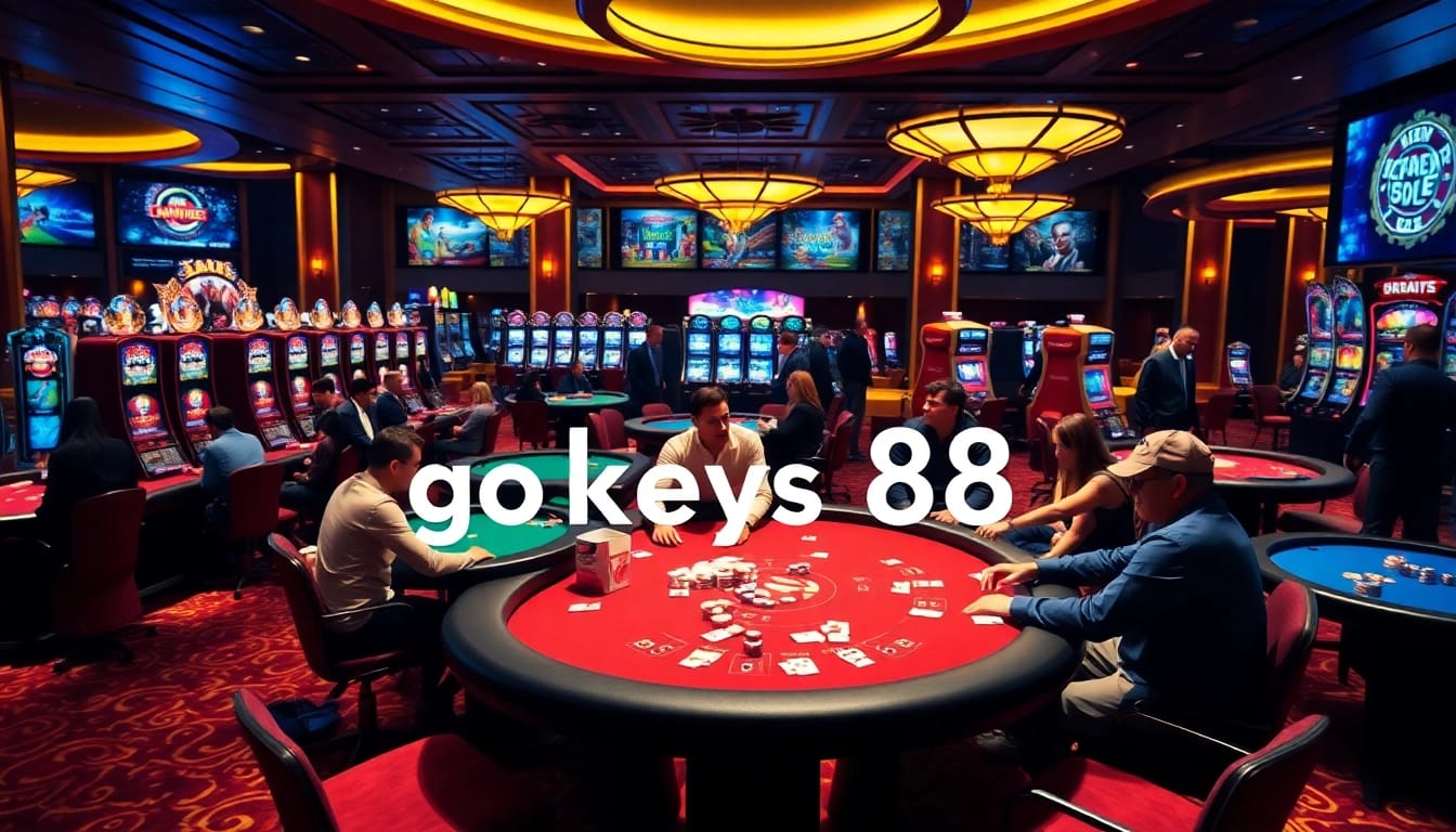 Players strategizing at a poker table with "go keys 88" highlighted on a digital display.