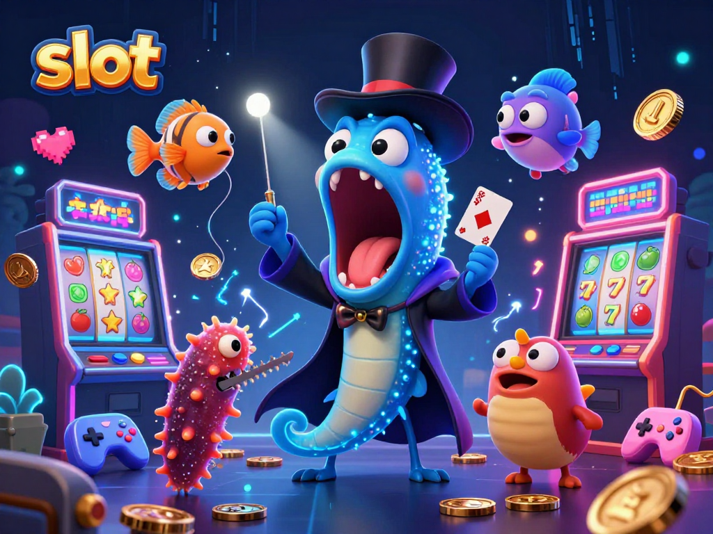 Experience thrilling slot action with vibrant characters and neon game elements in this immersive scene.