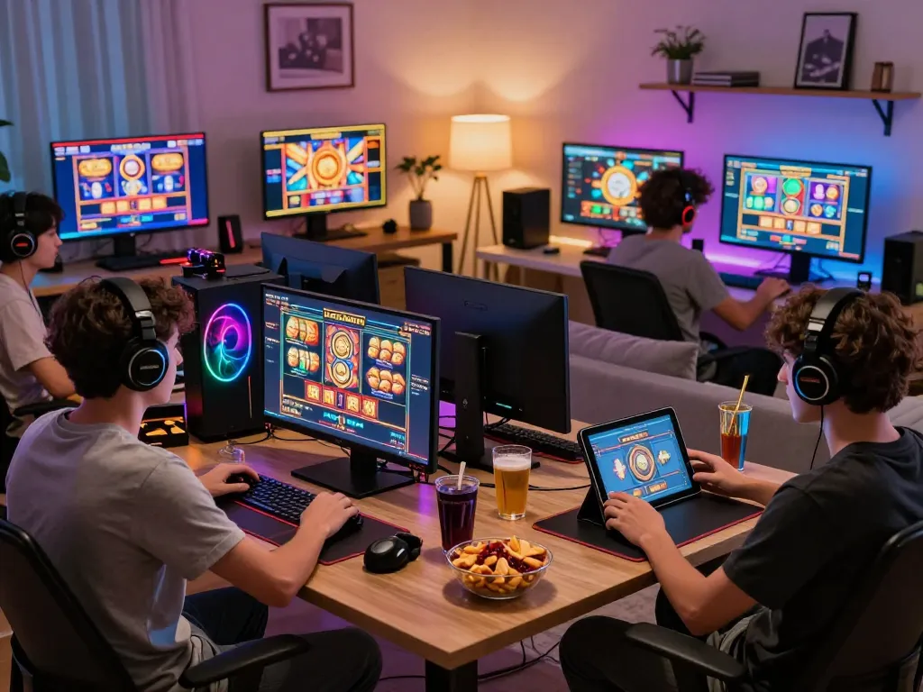 Exciting online gaming scene featuring players enjoying situs gacor slot games with vibrant setups and engaging visuals.