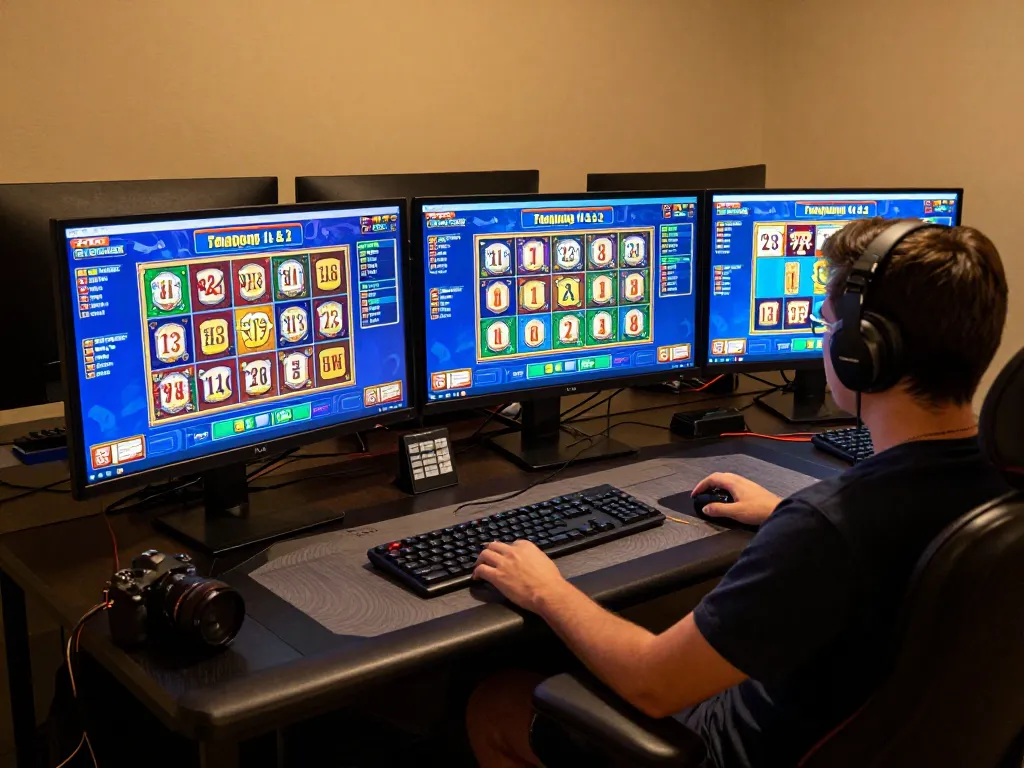 Engaging with Tempo 123 online slot games on a modern gaming setup, showcasing strategies and excitement.