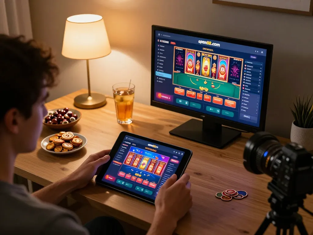 Engaged player enjoying online gaming on open88.com, showcasing vibrant live casino interface.