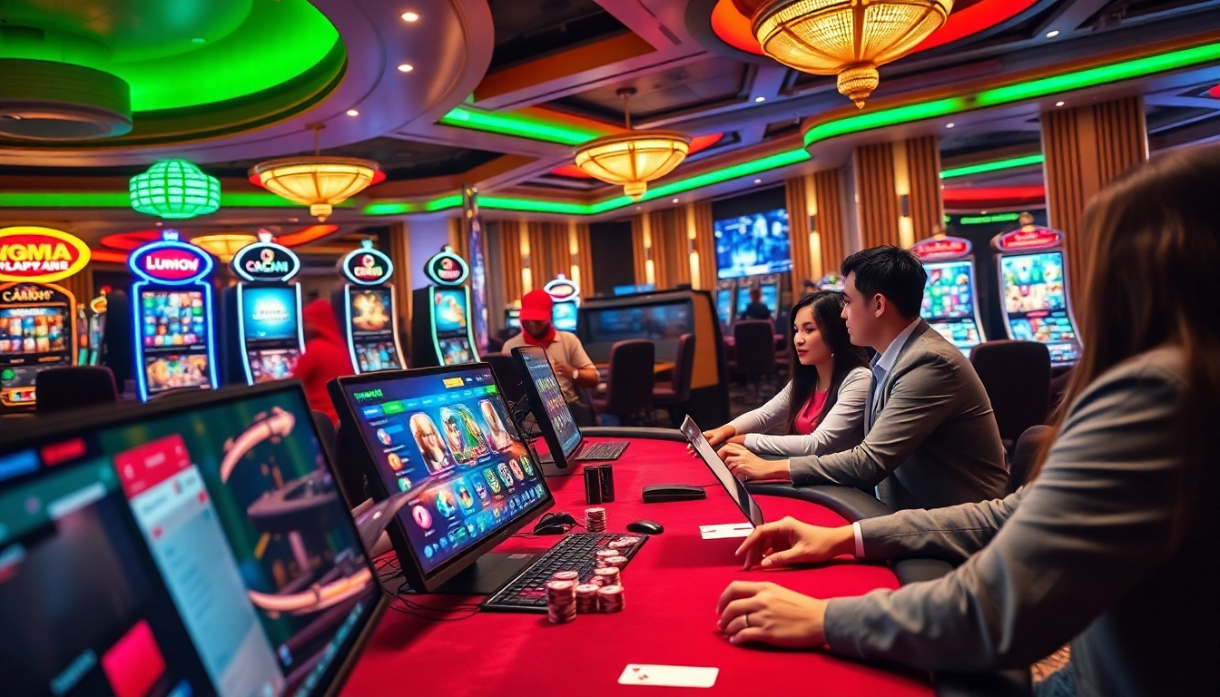 Experience the excitement of gambling at RR88 with vibrant casino tables and thrilling slot machines.