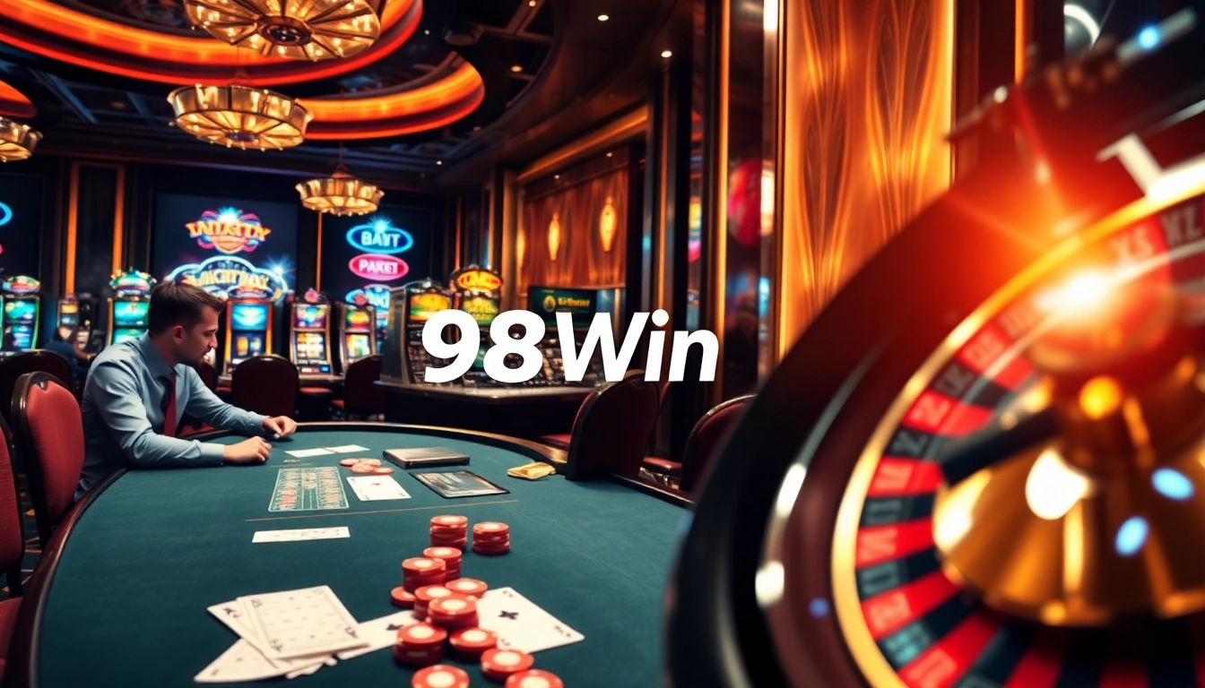 Experience the excitement of 98Win with vibrant slot machines and thrilling poker action.
