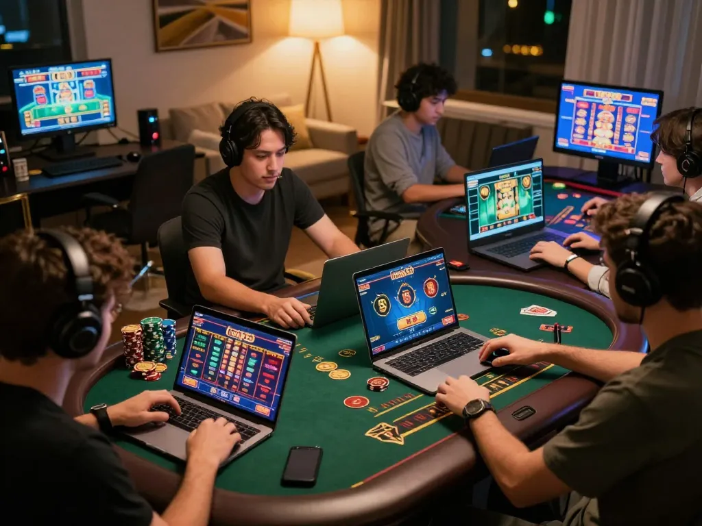 Players engaging in diverse online games using king33, showcasing an exciting home casino atmosphere.