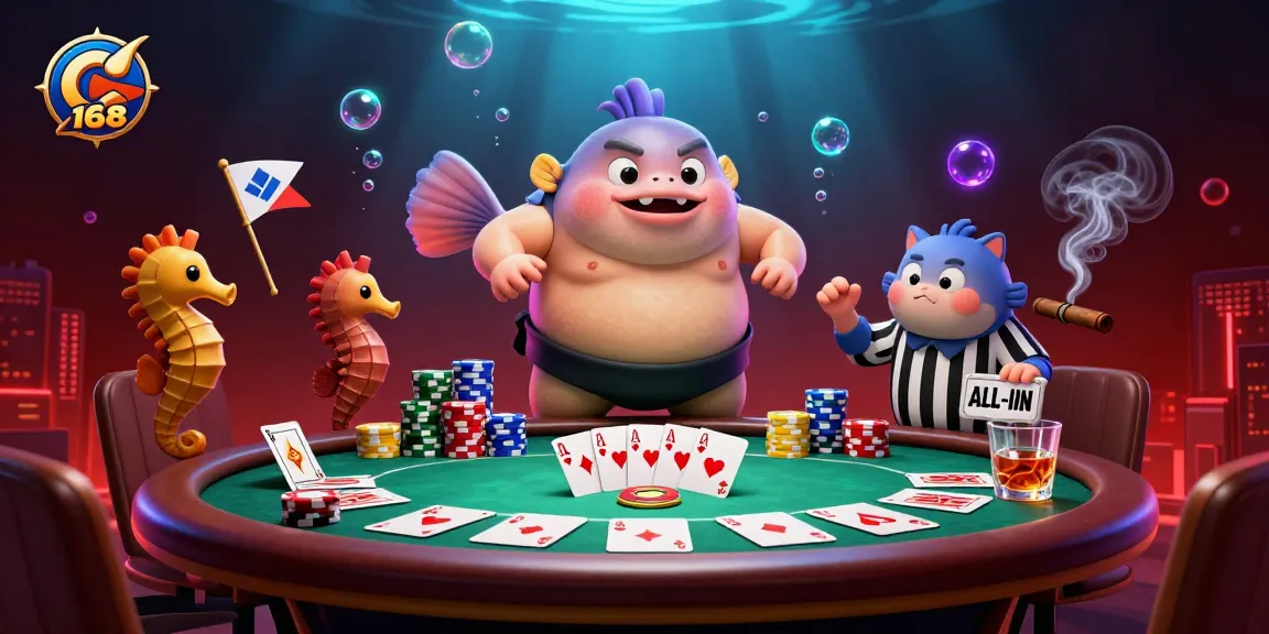 C 168 casino scene featuring a lively fugu and festive underwater elements celebrating gambling wins.