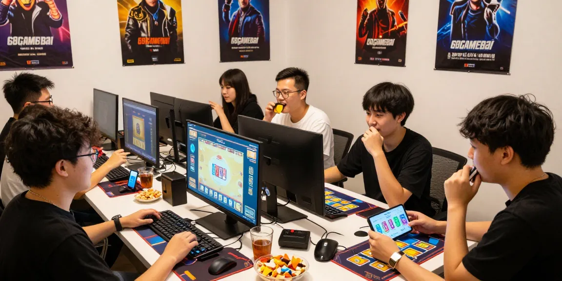 Group of friends enjoying 68gamebai gaming experience at home with vibrant atmosphere.