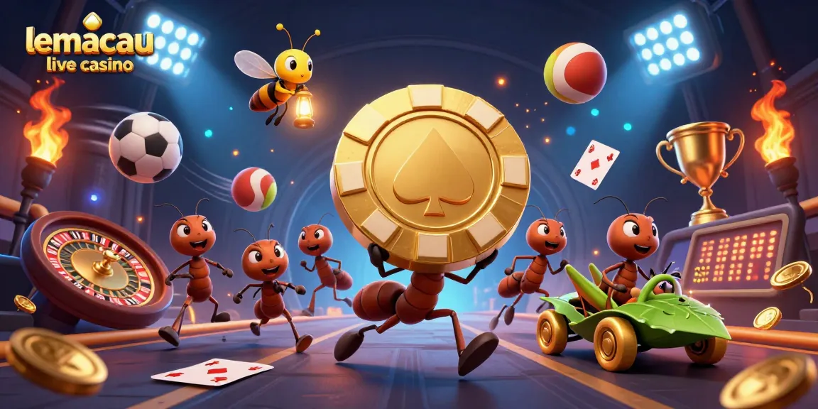 Lemacau live casino game experience, featuring a vibrant heist scene with playful ants and dynamic gaming elements.