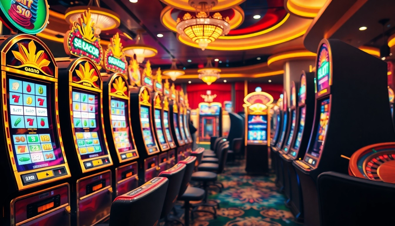 Experience the excitement of slot gacor at a luxurious casino with vibrant machines and players.