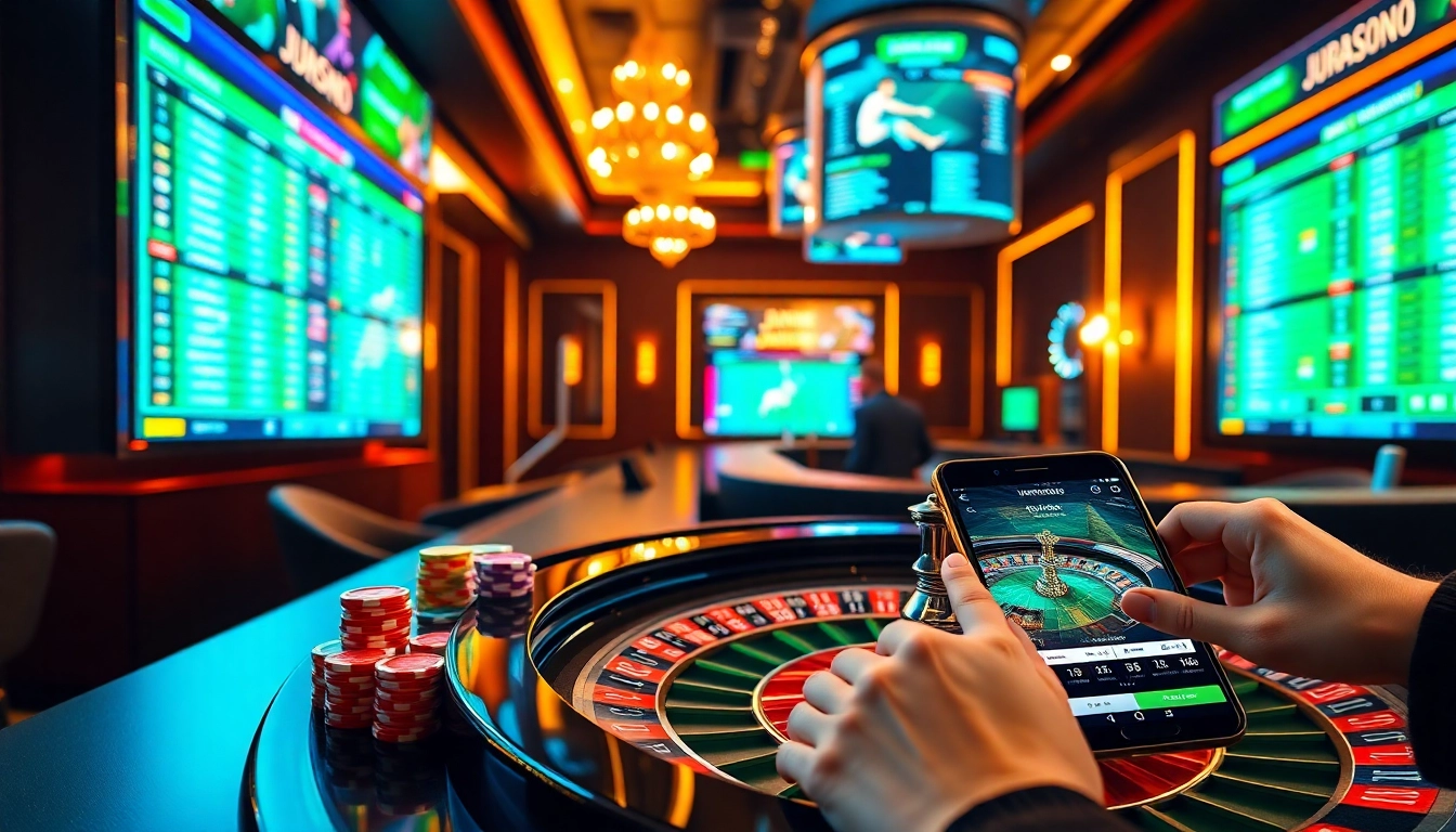 Engaging juraganbola sportsbook betting interface showcasing live odds and poker chip stacking for strategic wagering
