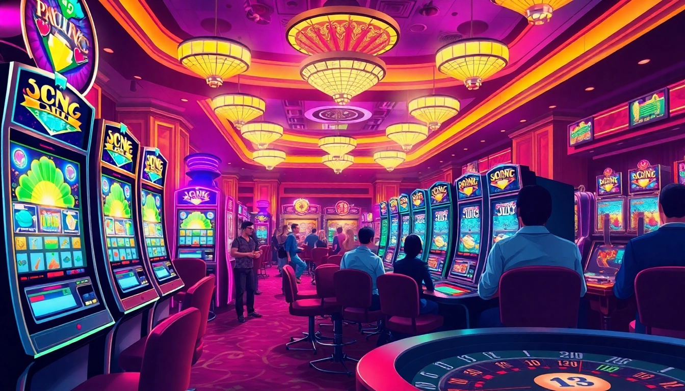 Experience high-stakes gambling action at https://www.legion-boutique.com/boutiquelegiongmailcom-pxl-42.html with vibrant slot machines and players engaged in the thrill of the game.