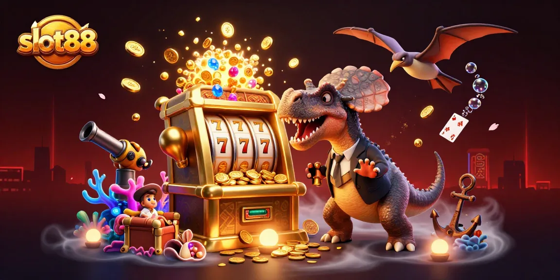 Slot88 menawarkan hadiah jackpot emas saat dinosaurus beraksi di kasino digital.