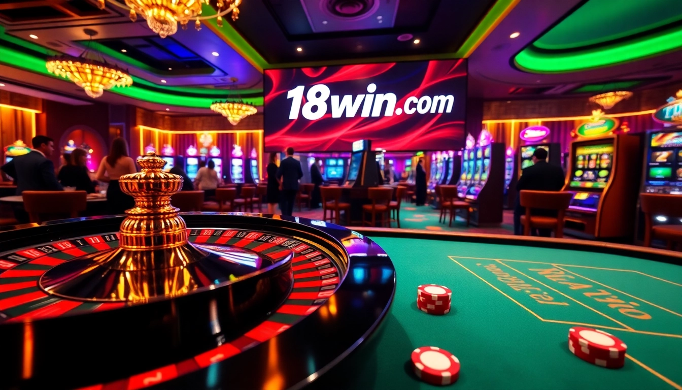 Exciting roulette action at 18win com casino with poker chips and dynamic gambling interface.