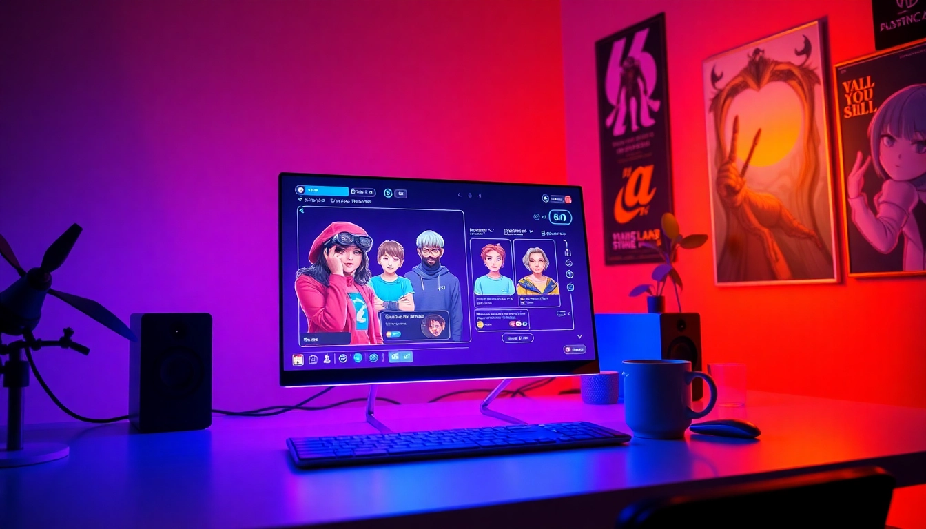 NSFW character AI chat interface displayed in a vibrant digital workspace.