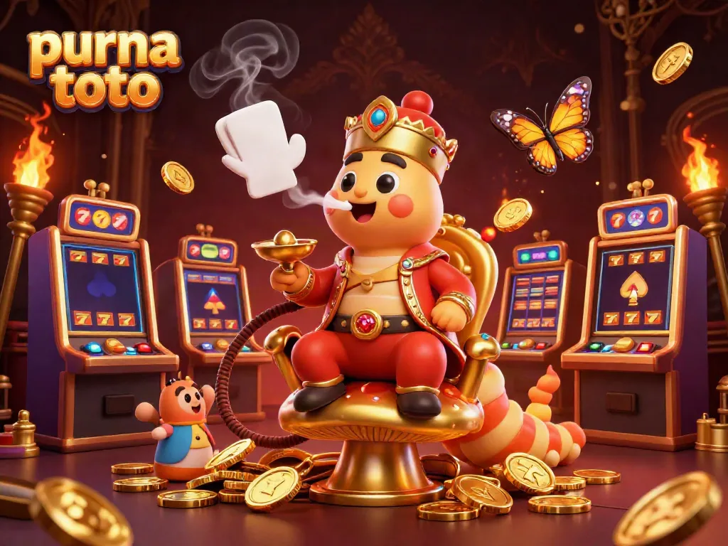 Purna toto menghadirkan pengalaman bermain slot dengan simbol keberuntungan dan mesin slot bersinar.