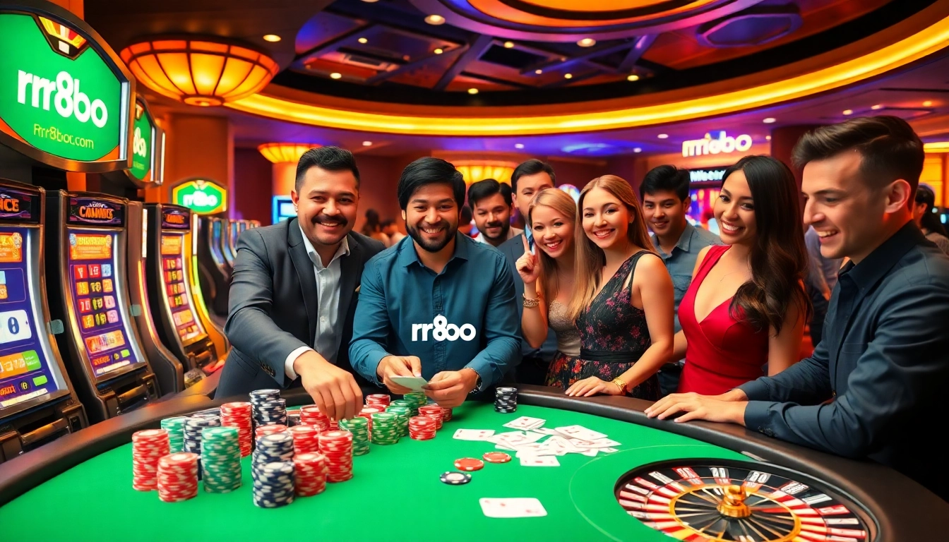 Experience the thrill of rr88.com in an exciting casino setting with vibrant games and players.