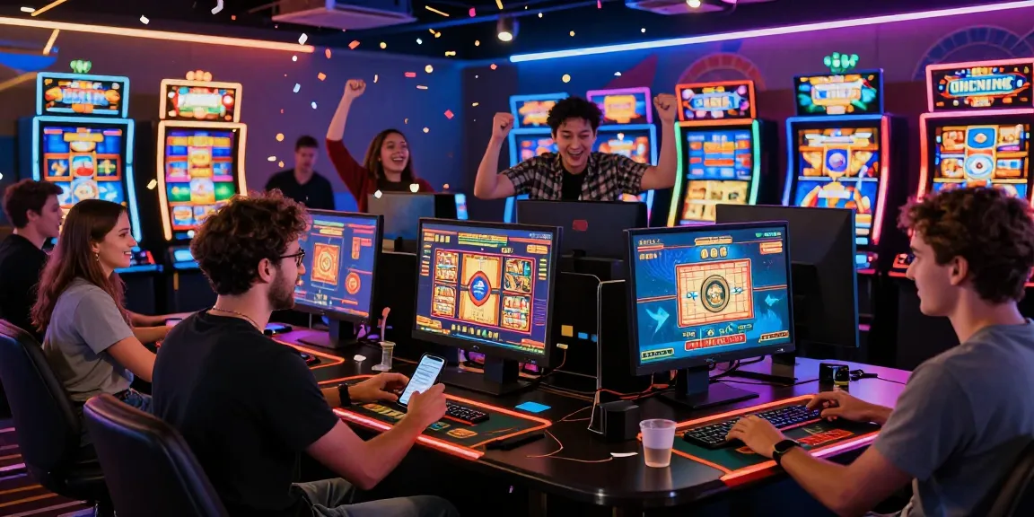 Players enjoying new online slot sites at a vibrant digital casino.
