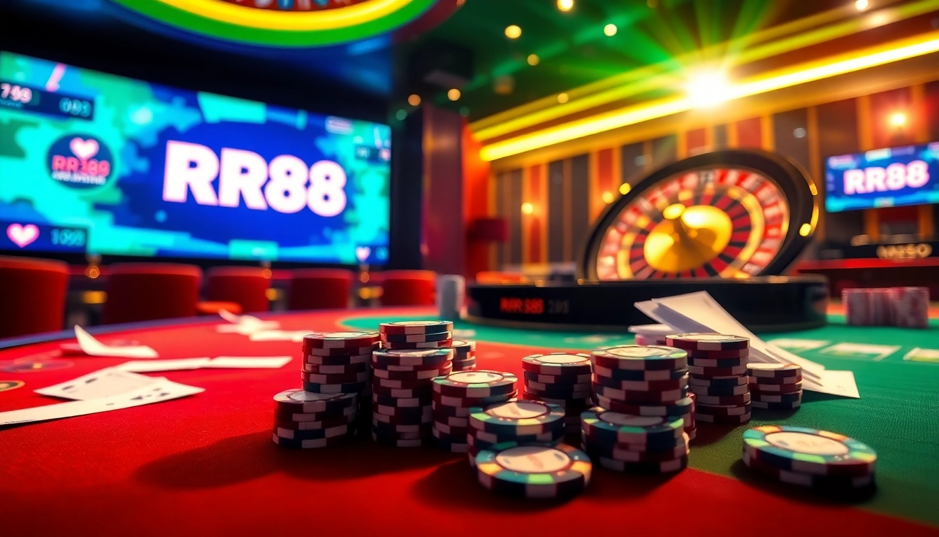 Experience the thrill of RR88's online casino with vibrant gambling elements and engaging gameplay.