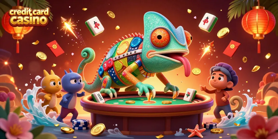 Experience the excitement of a credit card casino with vibrant, dynamic characters and festive elements.