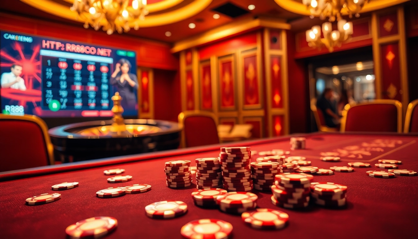 Engaged gamblers at the luxurious casino table showcasing https://rr88co.net/ exciting games and experience.