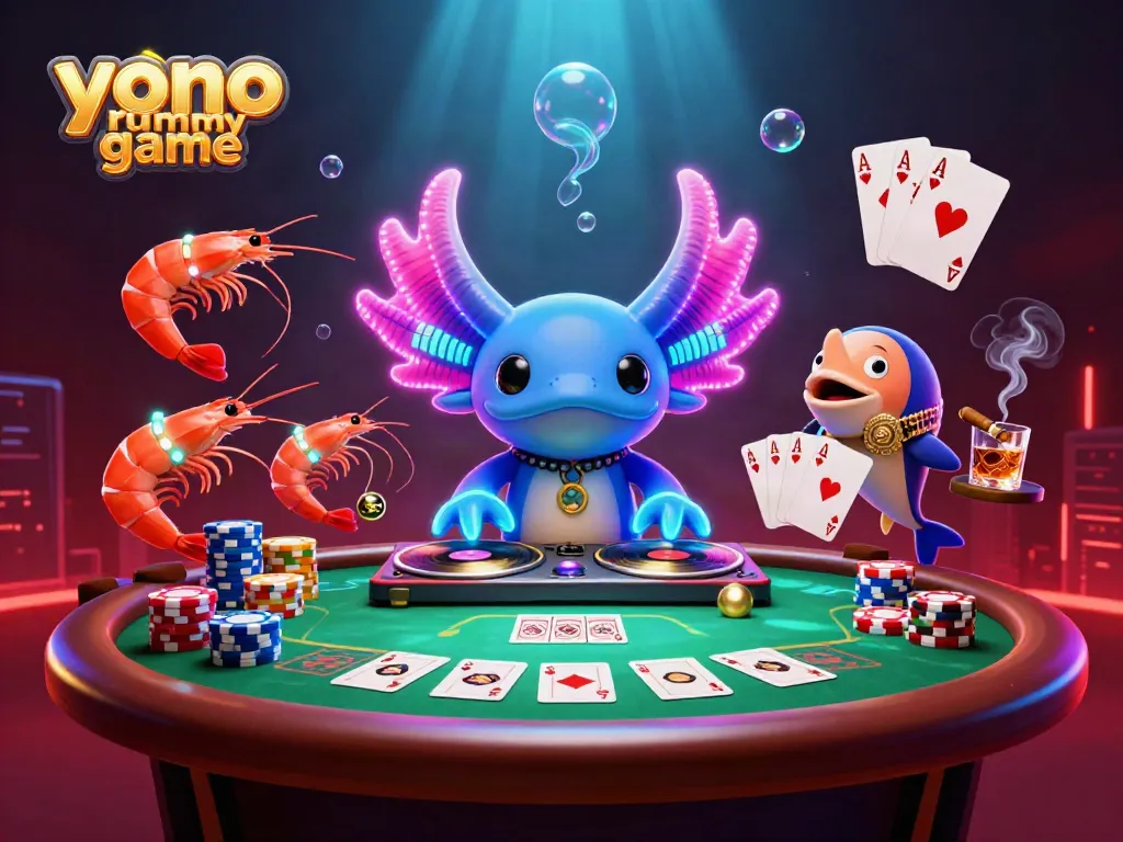Yono rummy game menciptakan suasana penuh warna di bawah laut dengan karakter unik dan elemen permainan kartu.