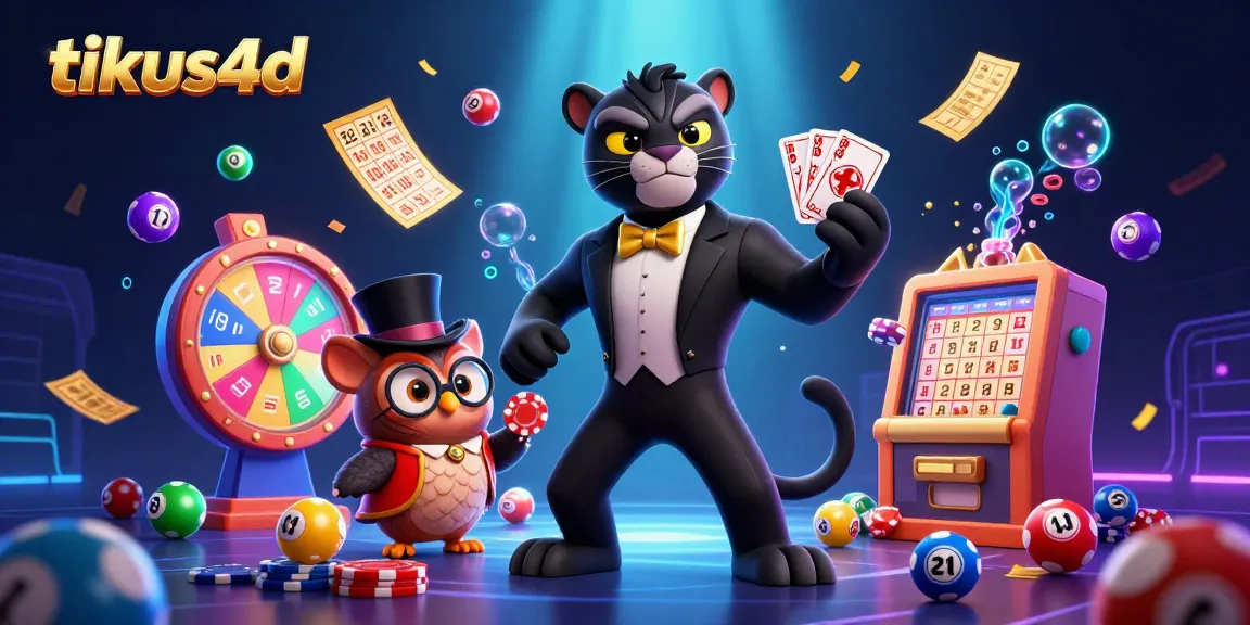 Engage with tikus4d's vibrant lottery experience featuring a panther dealer, owl with poker chips, and dynamic balls.