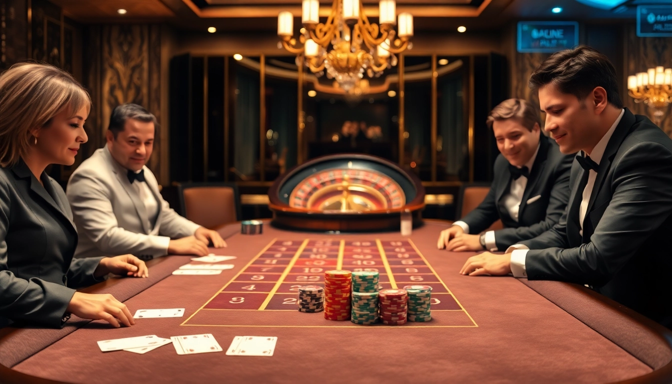 Players engaging at the baccarat table featuring 88i chips adding to the luxurious casino atmosphere.