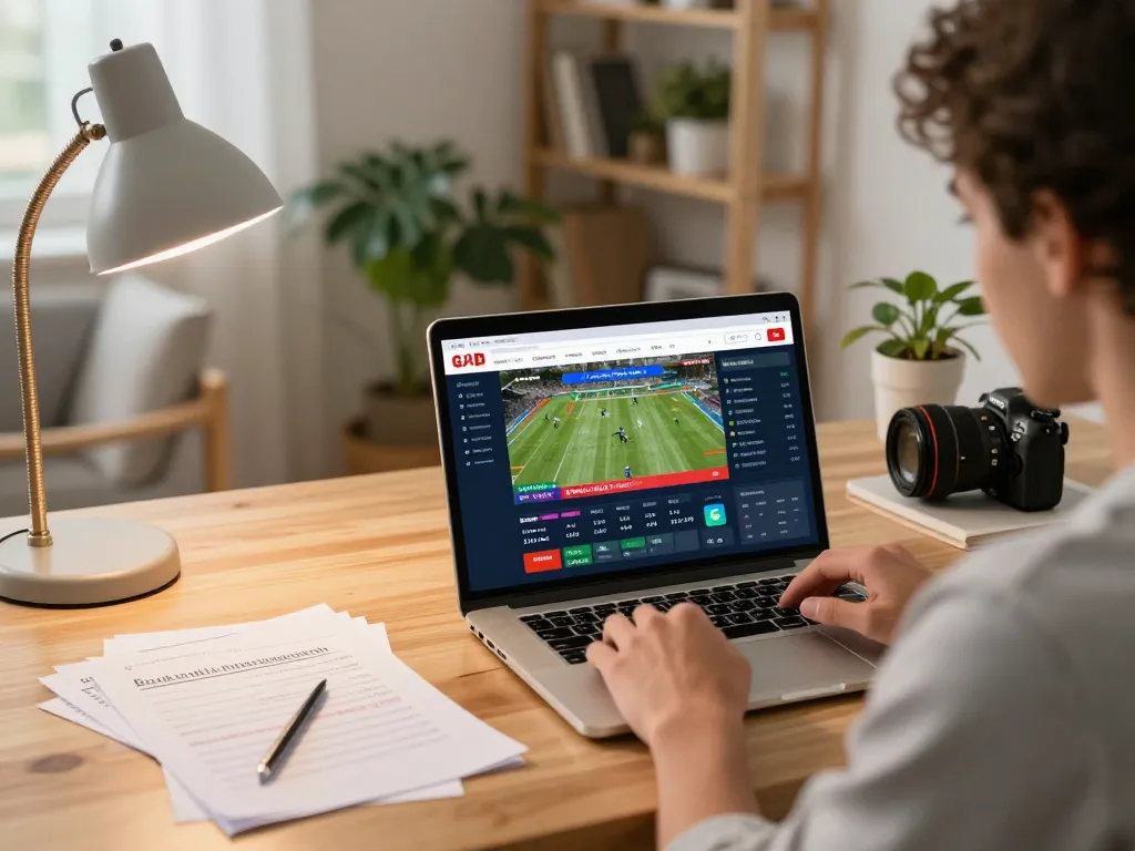 Kèo nhà cái hôm nay showing a user strategizing bets on an online platform in a cozy home office.