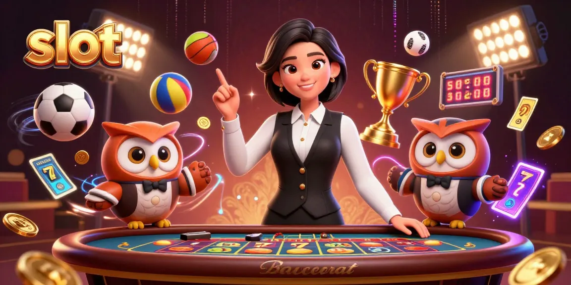 Spin the slot reels with expert dealers in a lively casino scene filled with vibrant energy.