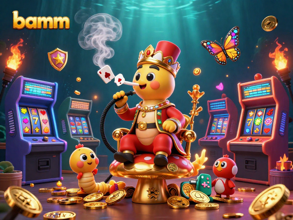Join the bamm experience with a lavish casino-themed 3D illustration featuring a hookah master and shimmering slot elements.