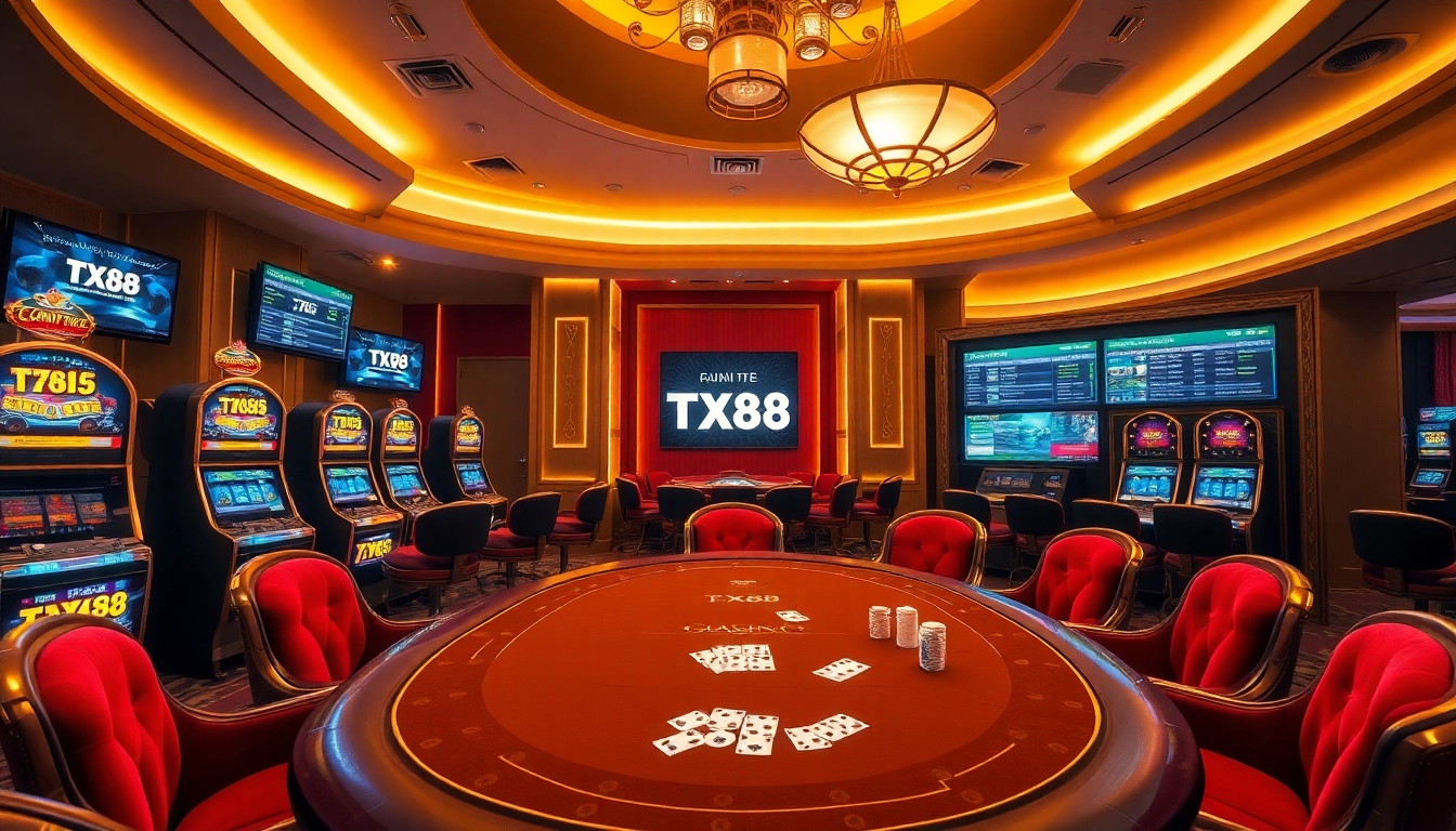 Play exciting games at TX88's luxurious casino with gaming tables and slot machines.