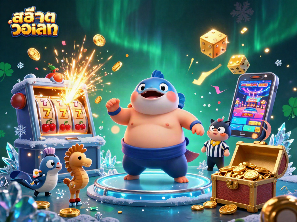 Spinสล็อตวอเลท with vibrant characters enjoying a thrilling underwater casino scene full of action.