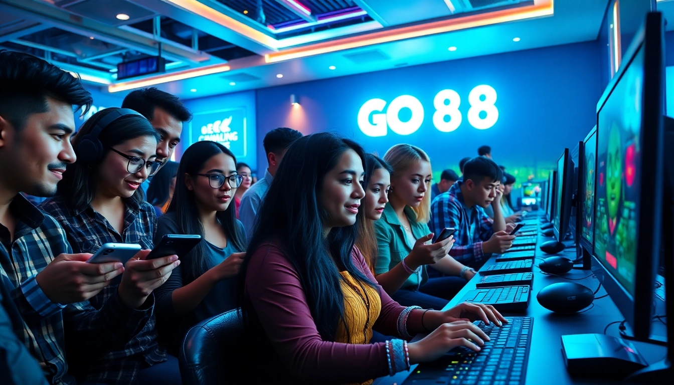 Engaged players enjoying the GO 88 gaming experience in a modern lounge.