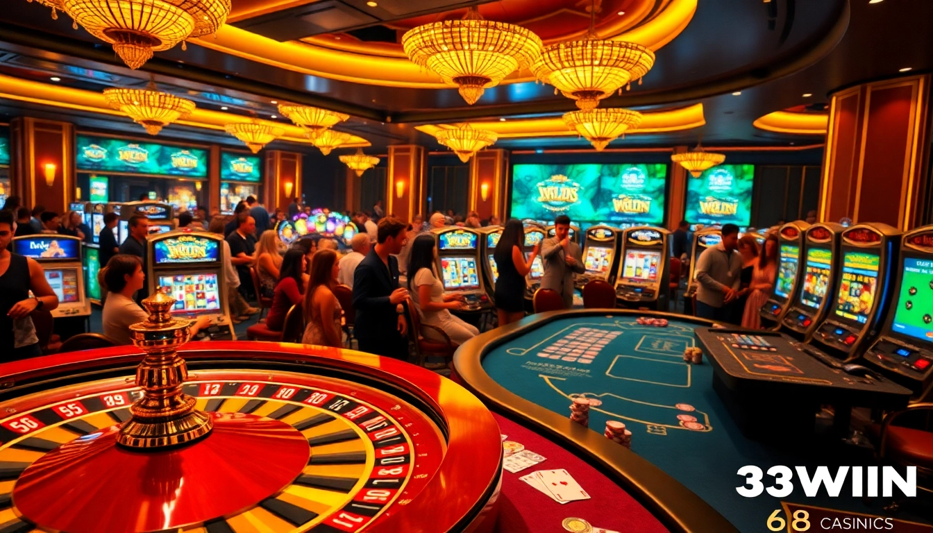 Engaging gambling scene at 33WIN 68 featuring cards, chips, and excitement.