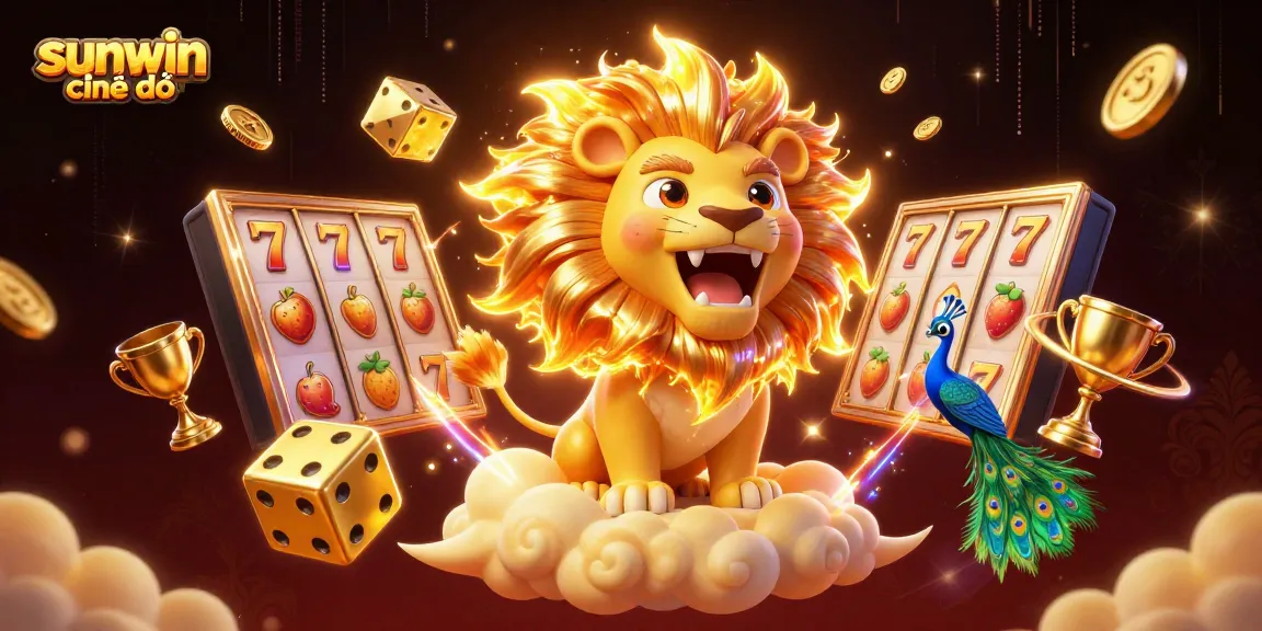 Experience thrilling gameplay with sunwin chính chủ as a roaring sun lion and slot elements shine through the night.