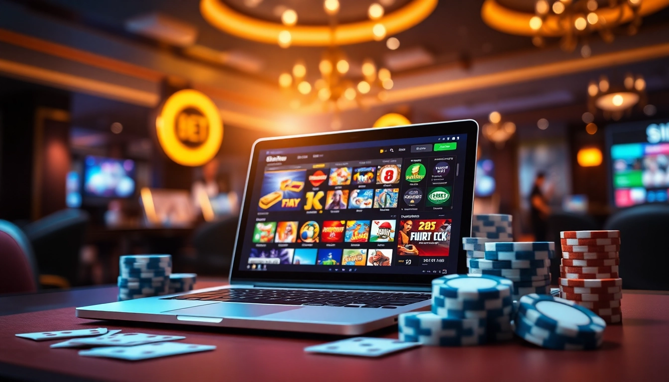 Experience the thrill of F8 BET with engaging online gambling visuals including casino games and sports betting.