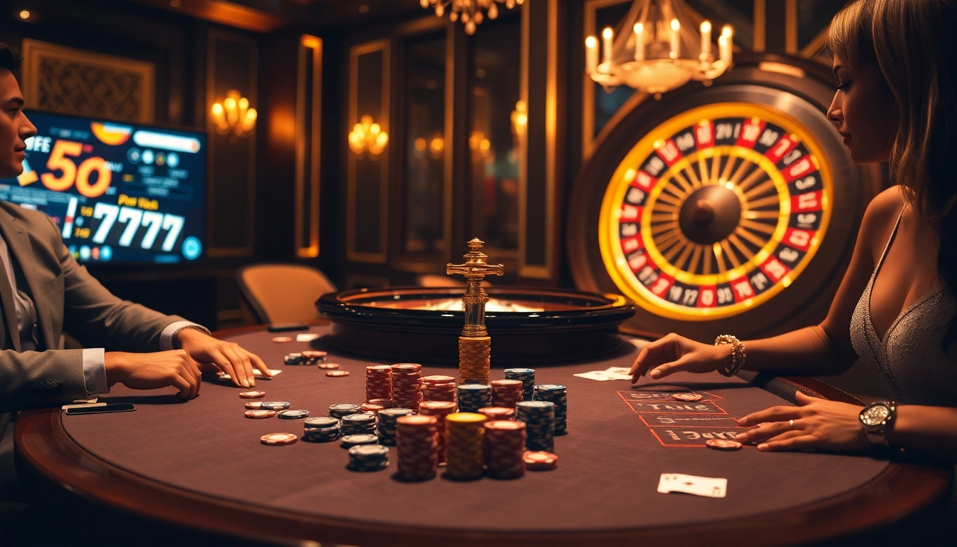 79king players enjoying a glamorous high-stakes poker game with vibrant chips and cards.