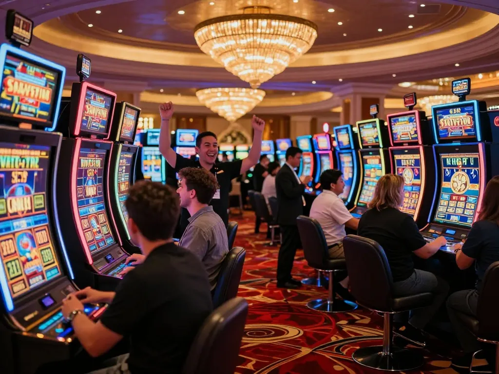 Celebrate your IWIN at a thrilling Vegas casino filled with excitement and vibrant slot machines.