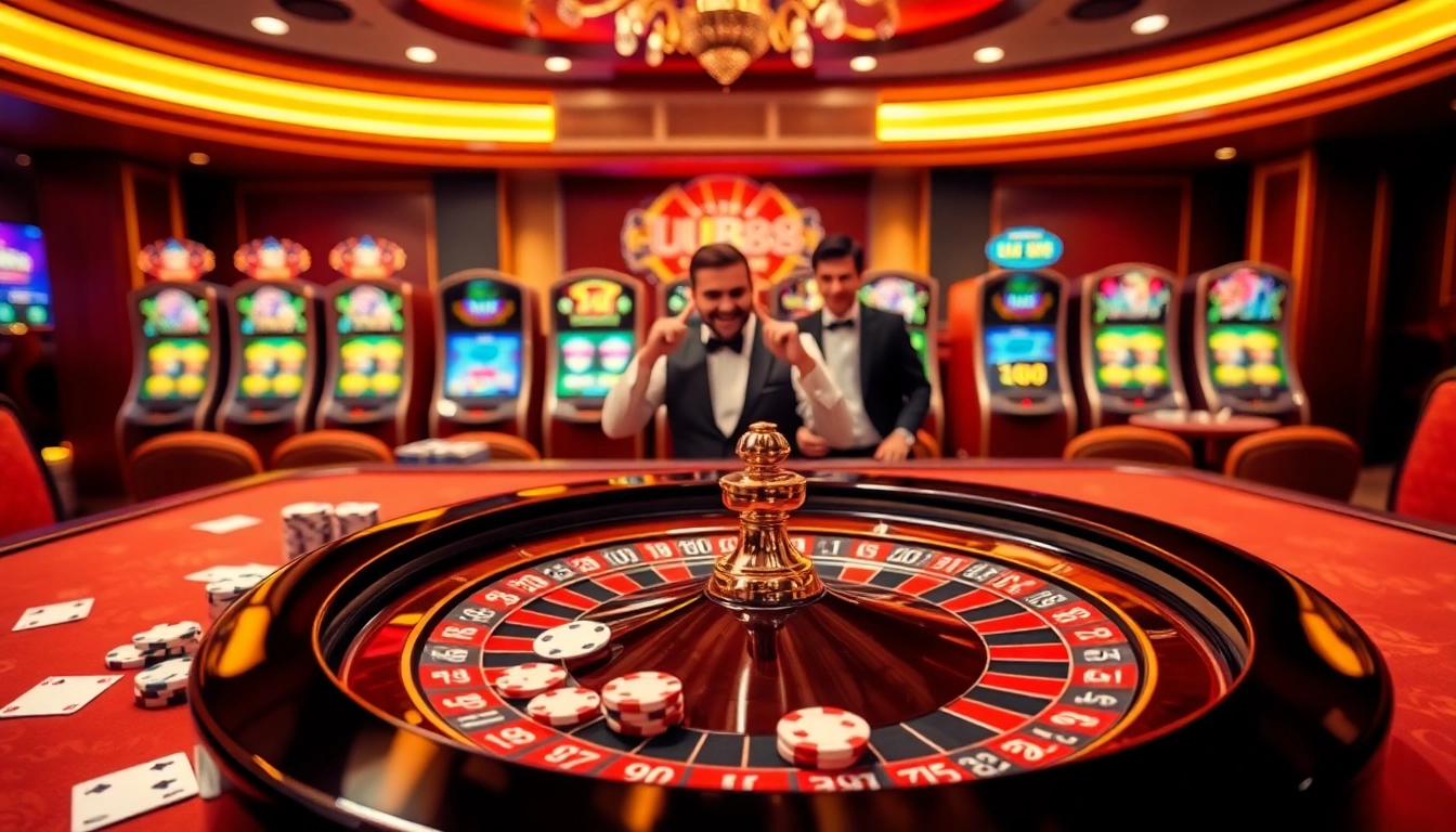 Players enjoying roulette at UU88 online casino, showcasing excitement and luxury.