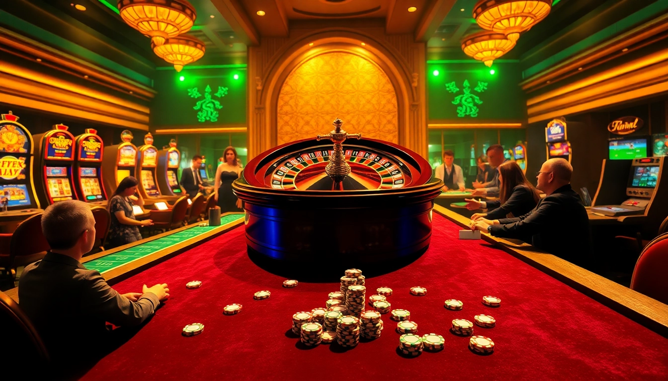 Engaged players at MB 66 casino, enjoying poker and roulette in a vibrant atmosphere.