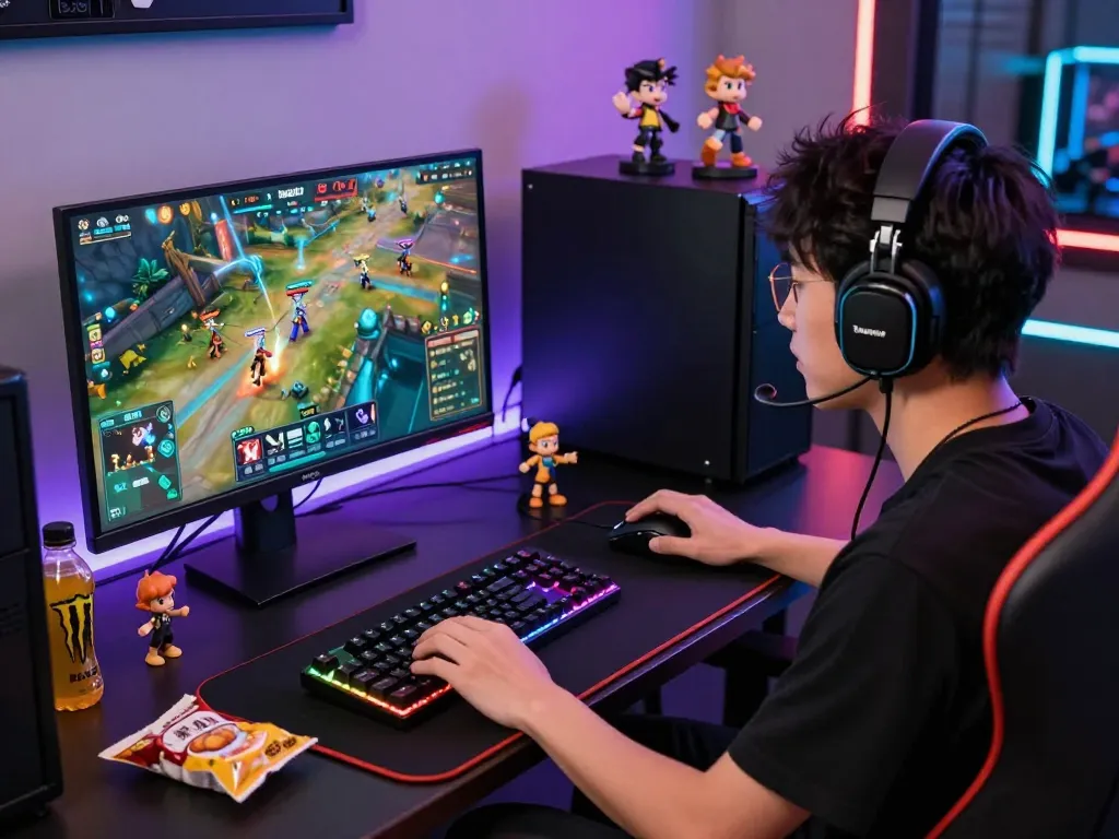 Exciting gaming setup featuring tante77 online platform with vibrant displays and gaming gear