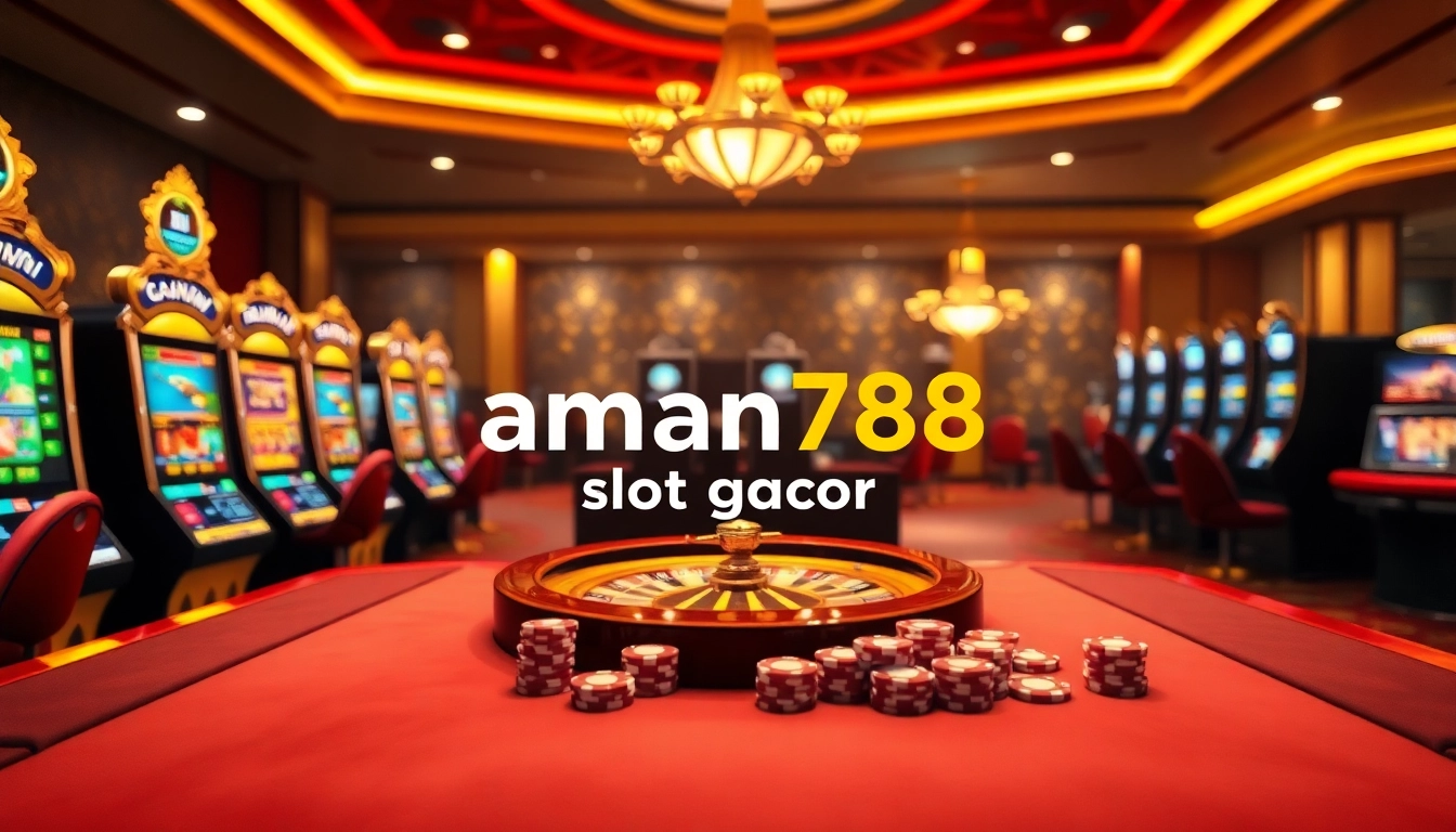 Sebuah momen permainan yang mendebarkan di aman788 slot gacor dengan mesin slot yang cerah dan chip poker.