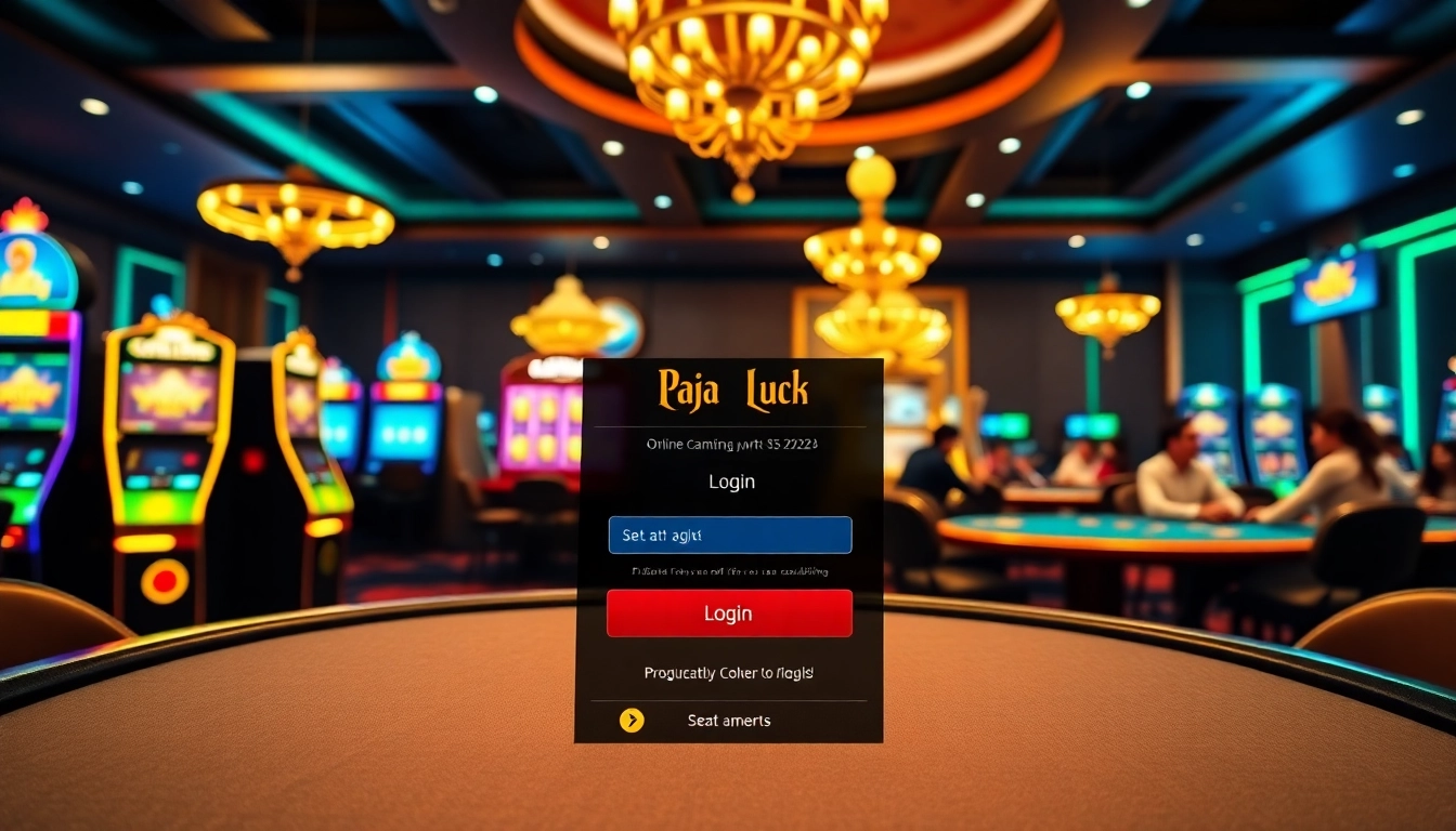Exciting scene illustrating the raja luck login interface in a luxurious casino setting.