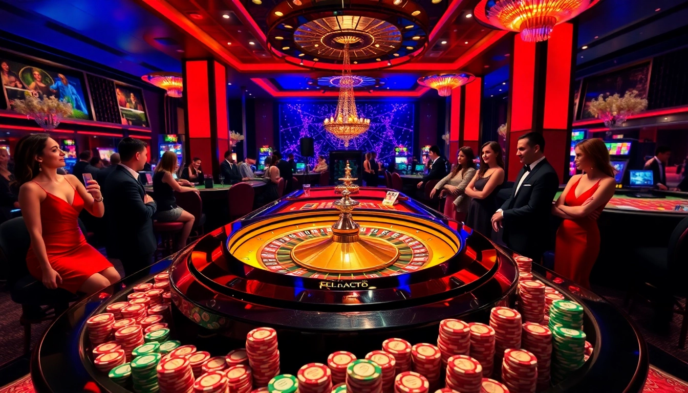 KJC casino scene featuring a roulette table and vibrant poker chips.