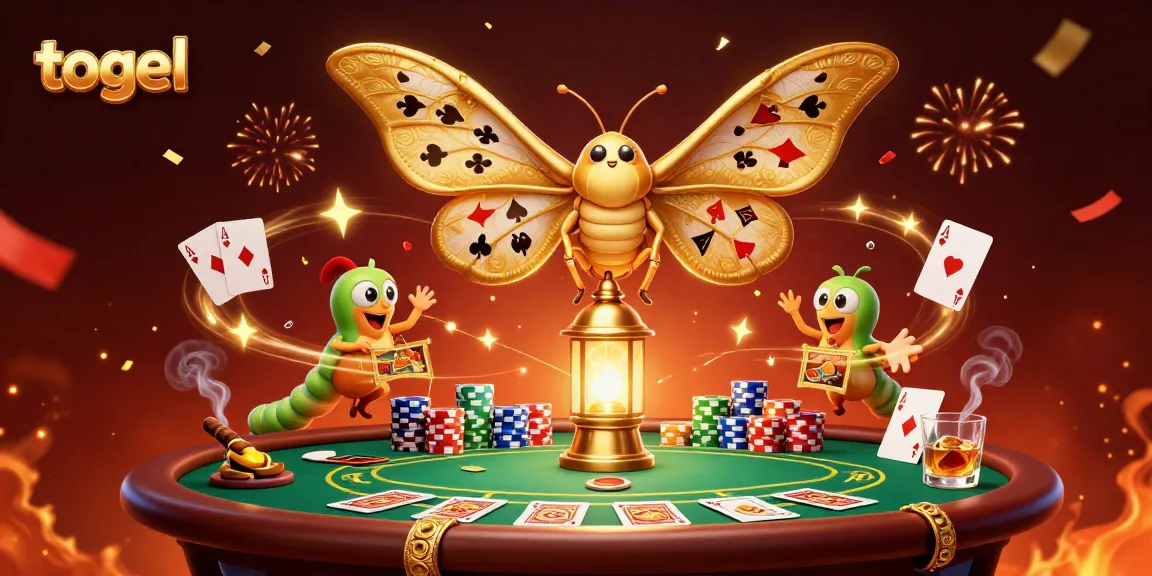Engage with togel action showcasing an energetic 3D illustration of gambling elements and a majestic moth.