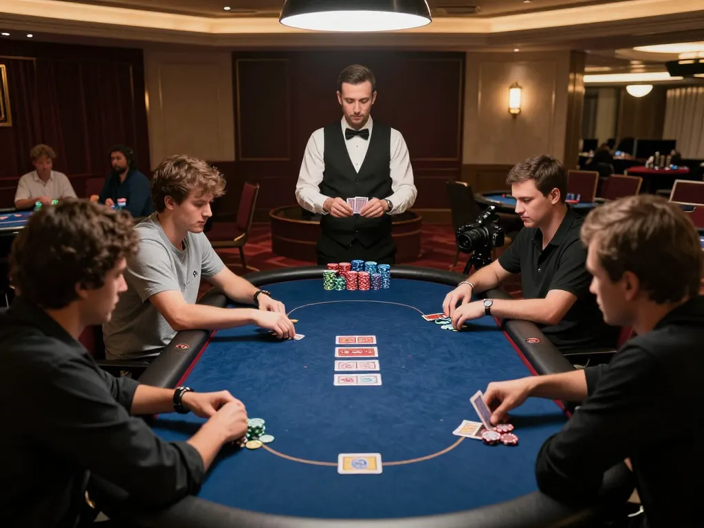 Exciting poker tournament scene showcasing players in a high-stakes environment at 555win1.